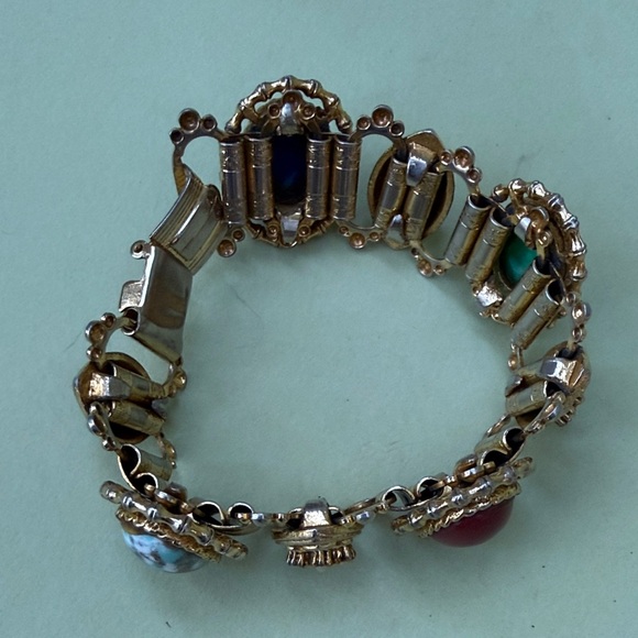 Vintage and Unique Gold and Multicolored Gemstone Chunky Bracelet - Picture 8 of 11